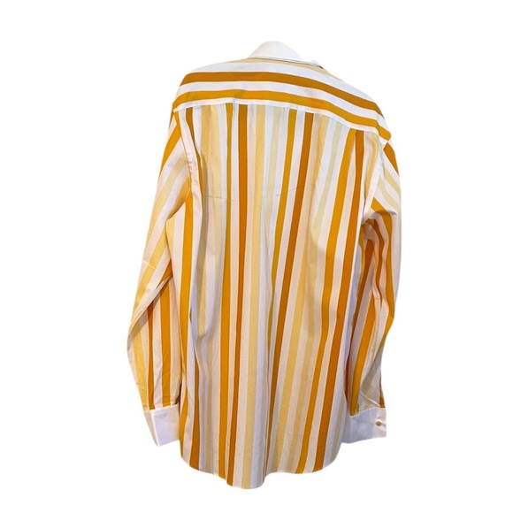NEW STEVEN LAND FRENCH MEN'S YELLOW MULTI STRIPED LONG SLEEVE DRESS SHIRT, SZ 17 - Picture 3 of 11